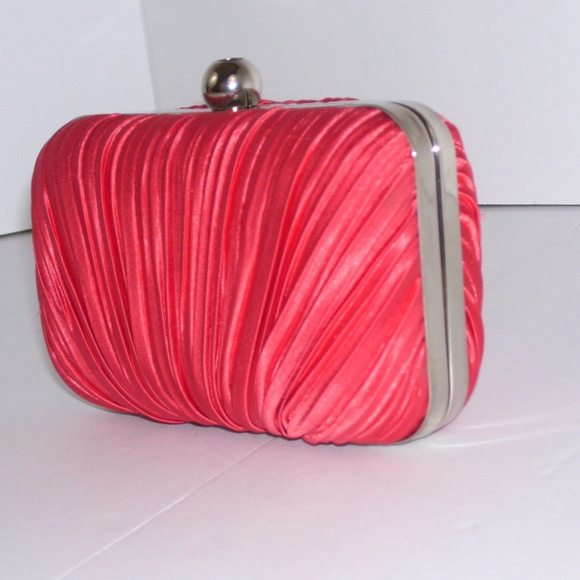 Sasha Coral Satin Pleated Evening Handbag - Picture 3 of 8